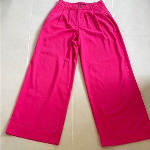 Forever 21 High Waist Wide Leg Hot Pink Trousers Linen Blend Pants
